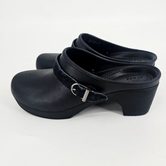 Crocs Sarah Clogs Shoes Womens Size 8 Black Mules Slip-On Dual Comfort Nurse - Picture 2 of 8